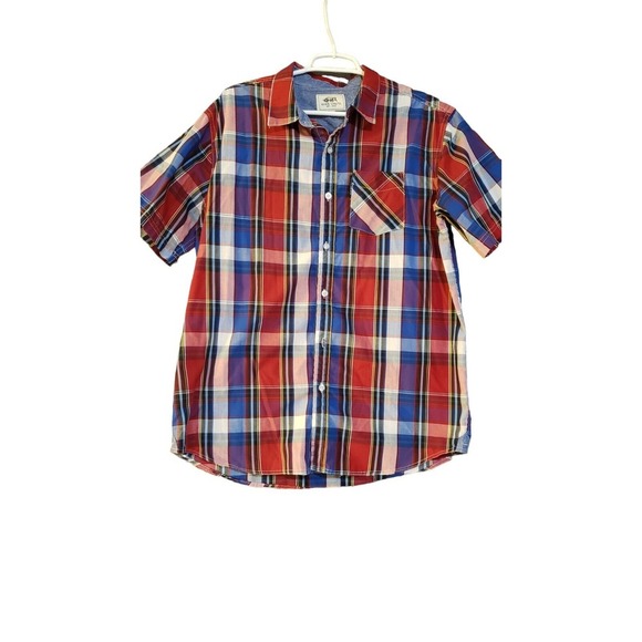 Ecko Unlimited Men Short Sleeve Button-up Red White Blue Plaid Shirt  Size Large - Picture 1 of 16